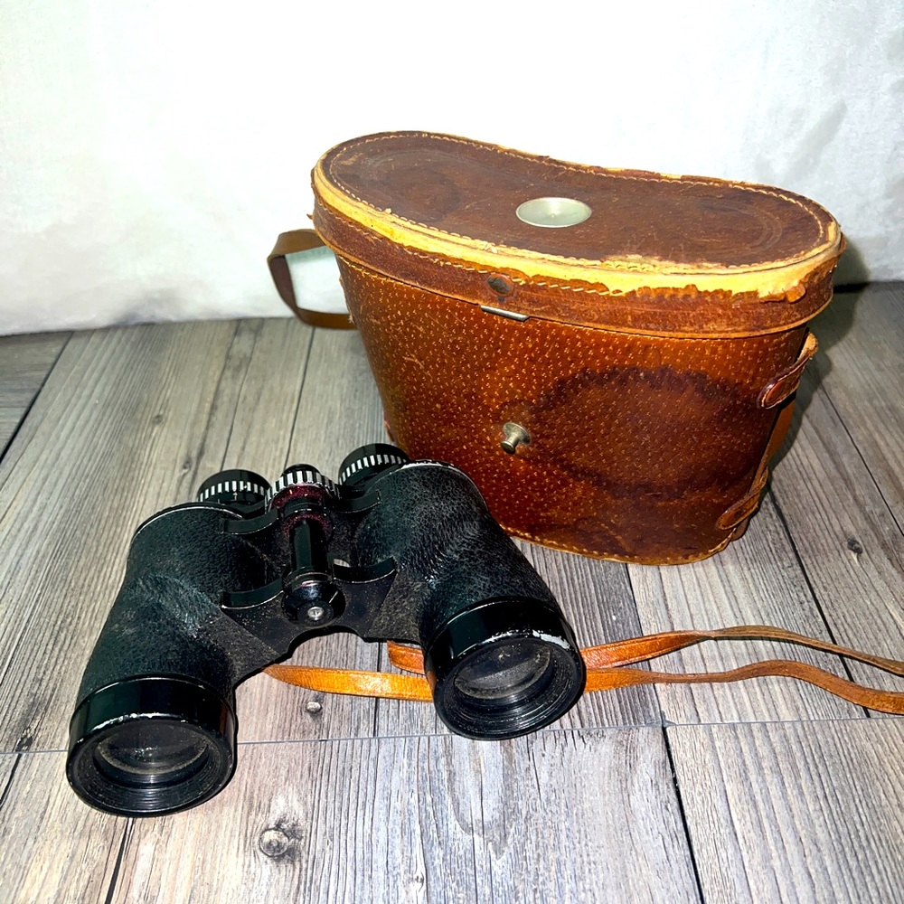 Vintage Binolux Binoculars 7x35 With lined leather Case and Compass No.E-2 68042